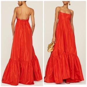 STAUD Florence taffeta gown maxi dress Hibiscus Red Orange - Size XS - EUC